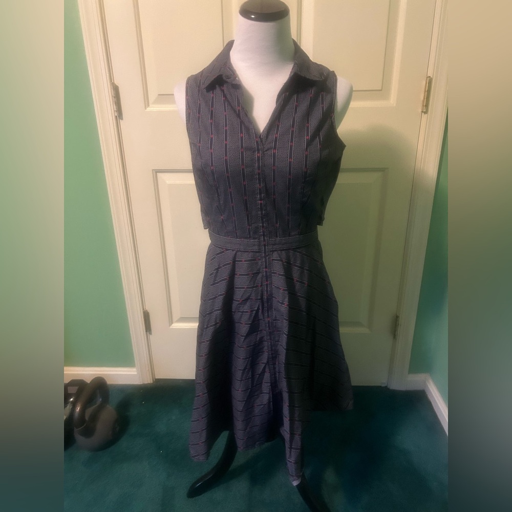 STATE Navy Midi Dress with Red Stripes